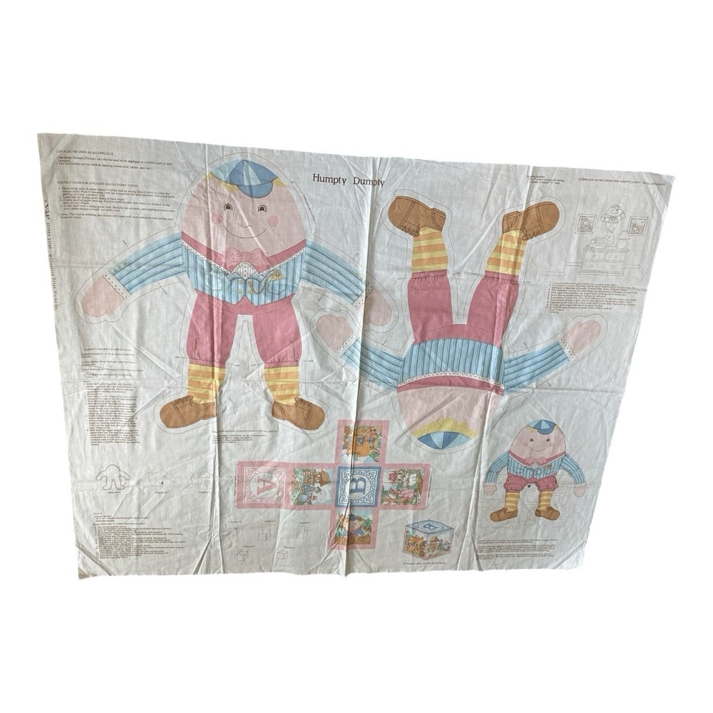 VTG Cranston Print Works Humpty Dumpty Fabric Panel Stuffed Doll Sewing Craft